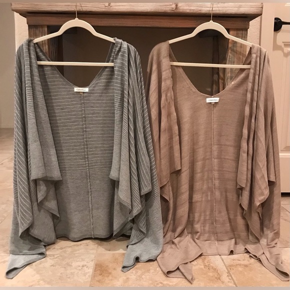 Calvin Klein One size Poncho/Shaws set - Gray and Tan - Picture 3 of 15